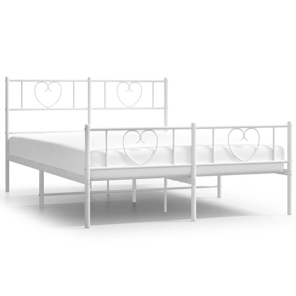 vidaXL Bettgestell mit Kopf- und Fußteil Metall Weiß 150x200 cm
