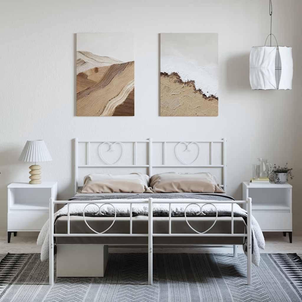 vidaXL Bettgestell mit Kopf- und Fußteil Metall Weiß 150x200 cm