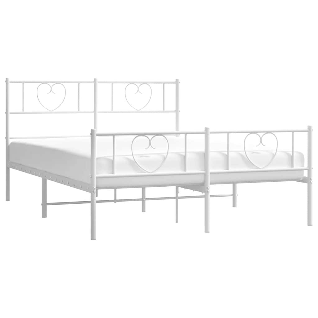 vidaXL Bettgestell mit Kopf- und Fußteil Metall Weiß 150x200 cm
