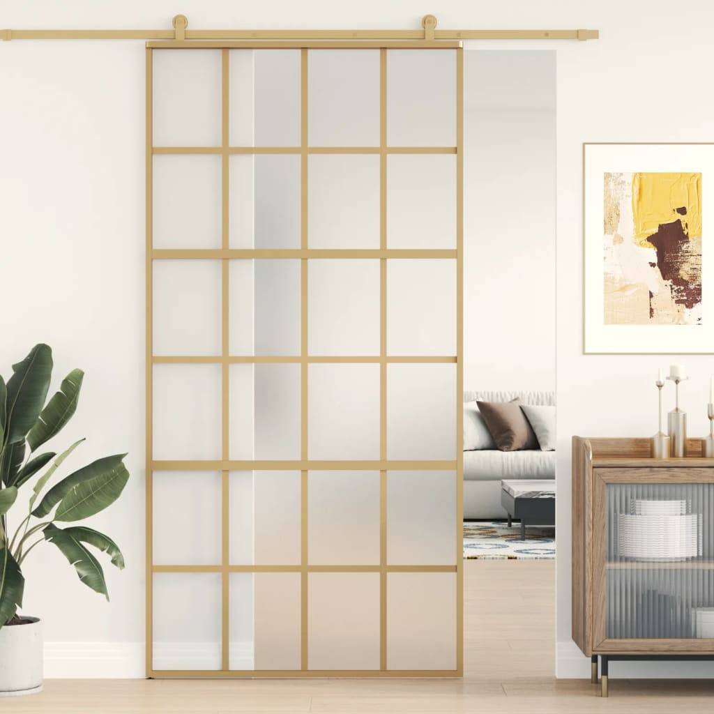 vidaXL Schiebetür Golden 102,5x205 cm Matt ESG-Glas und Aluminium