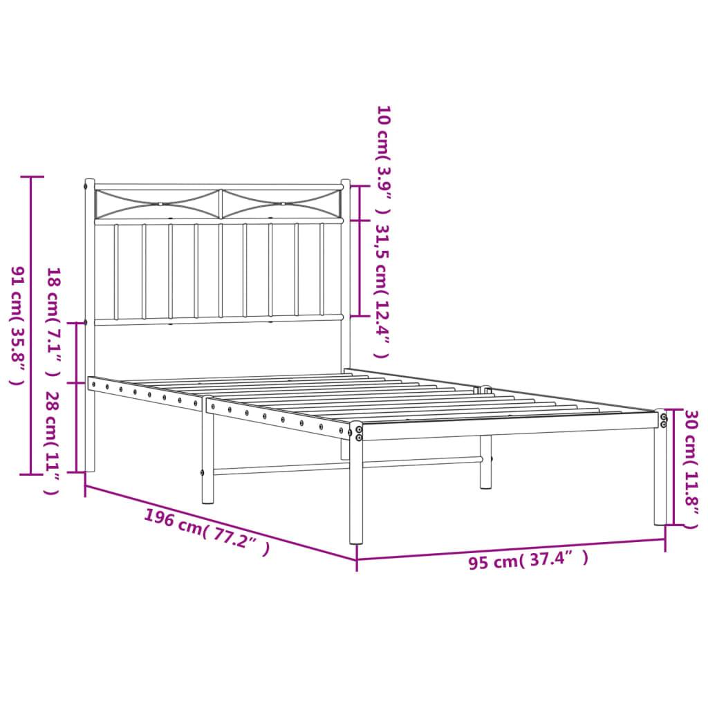 vidaXL Bettgestell mit Kopfteil Metall Schwarz 90x190 cm