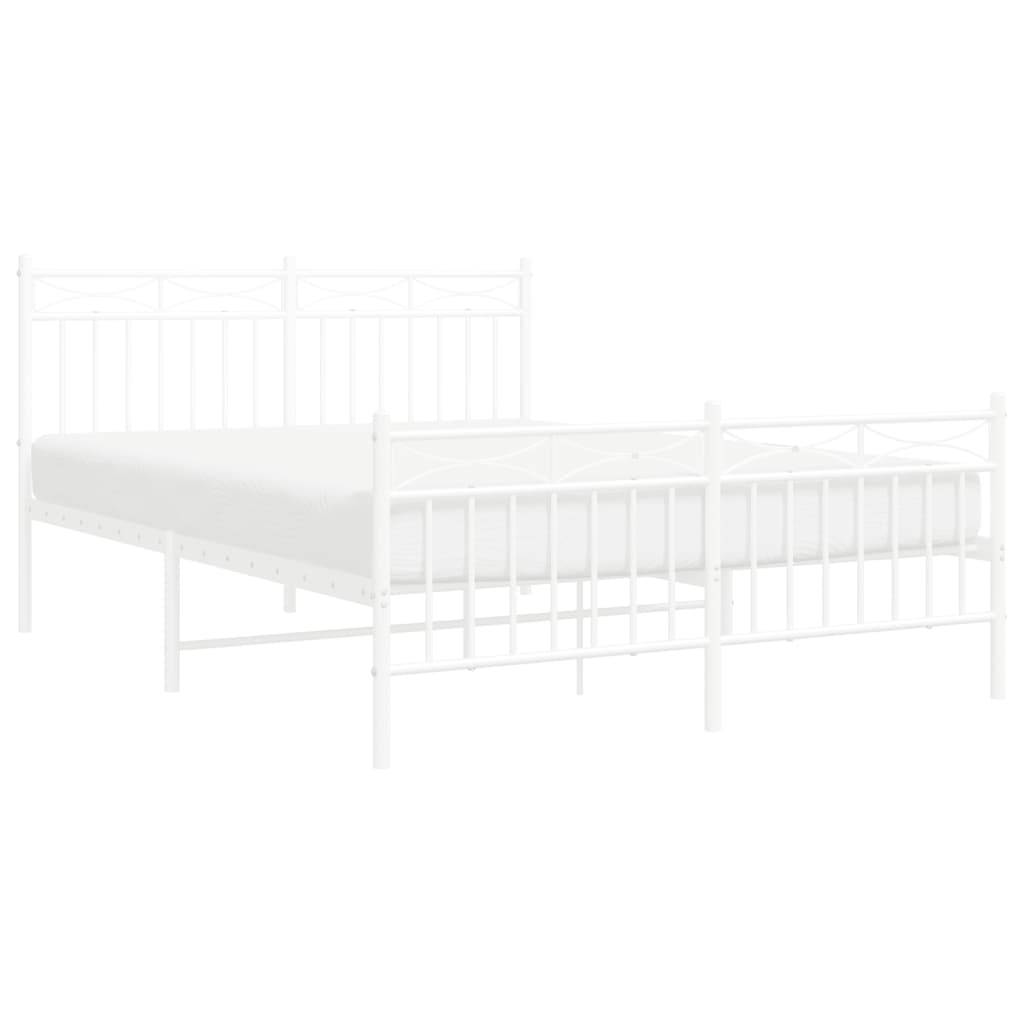 vidaXL Bettgestell mit Kopf- und Fußteil Metall Weiß 140x190 cm
