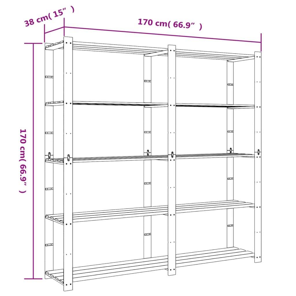 vidaXL Lagerregal mit 5 Böden Braun 170x38x170 cm Massivholz Kiefer