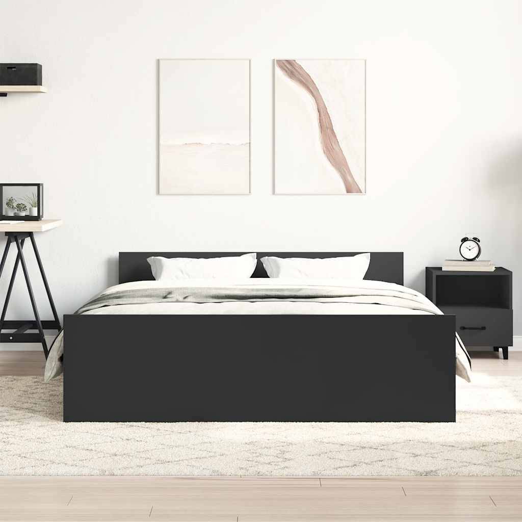 vidaXL Bettgestell mit Kopf- und Fußteil Schwarz 140x190 cm