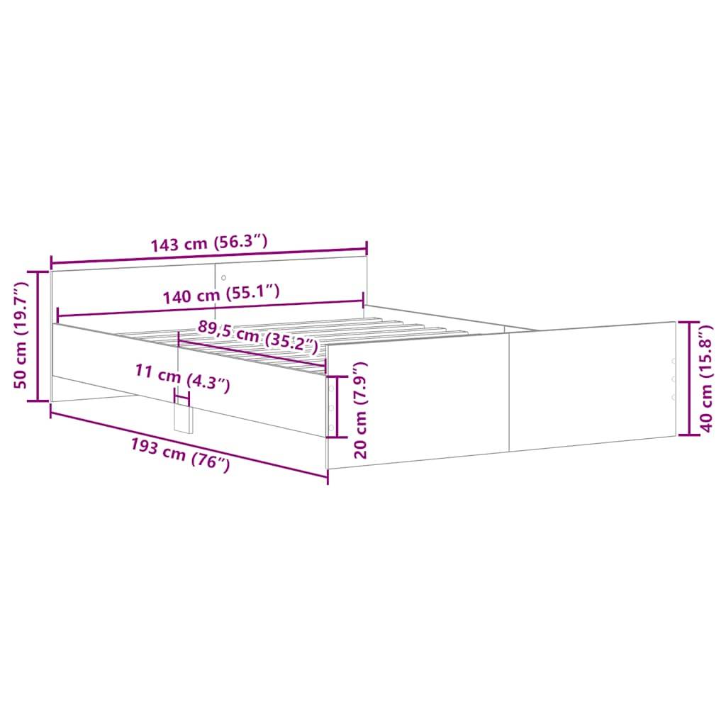 vidaXL Bettgestell mit Kopf- und Fußteil Braun Eiche-Optik 140x190 cm