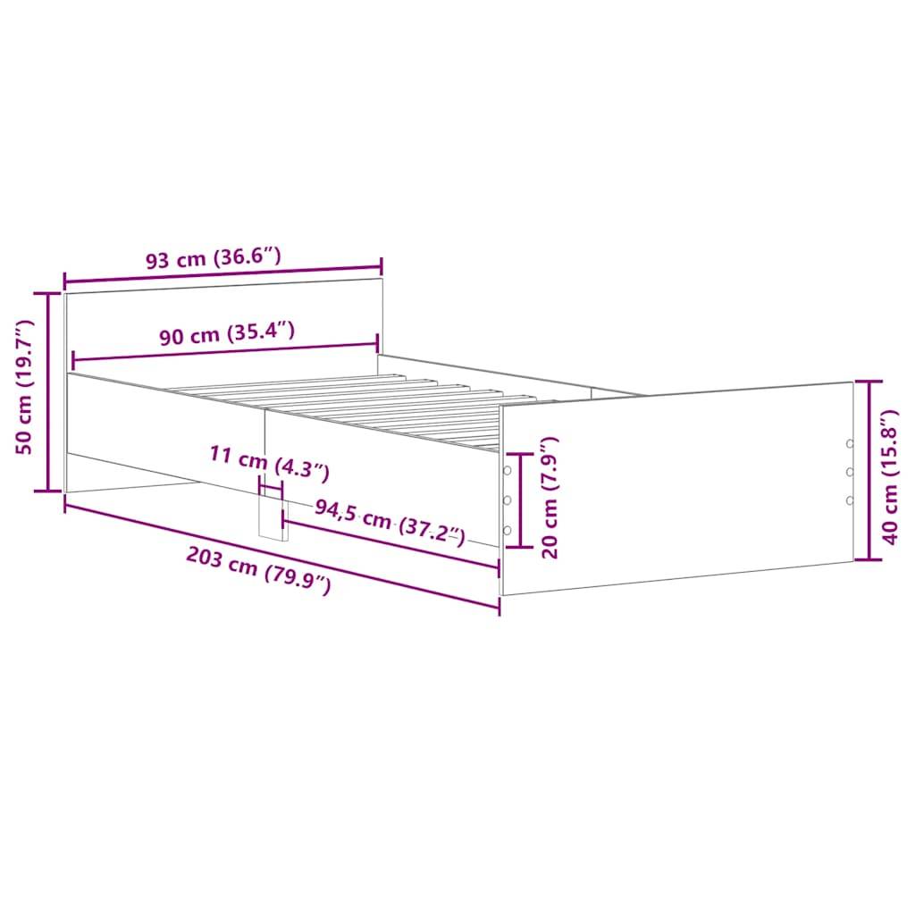 vidaXL Bettgestell Betongrau 90x200 cm Holzwerkstoff