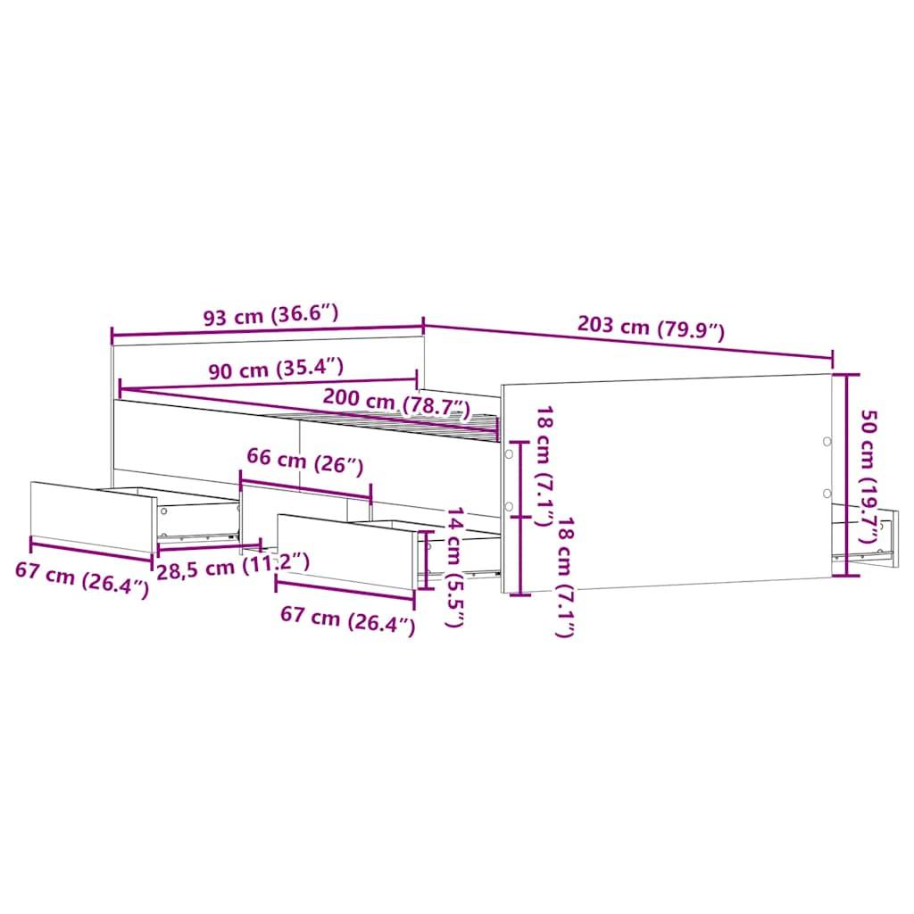 vidaXL Bettgestell mit Kopf- und Fußteil Schwarz 90x200 cm