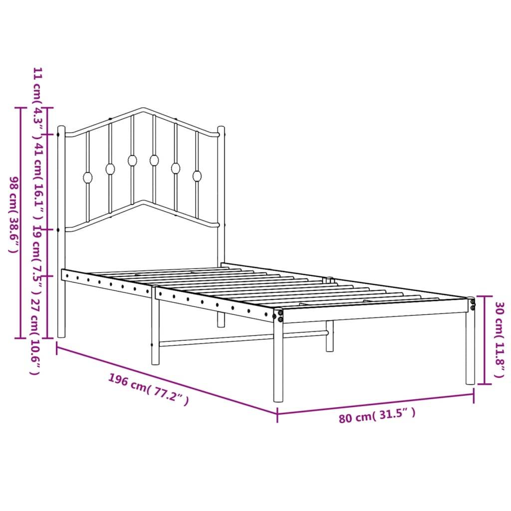 vidaXL Metallbett ohne Matratze mit Kopfteil Weiß 75x190 cm