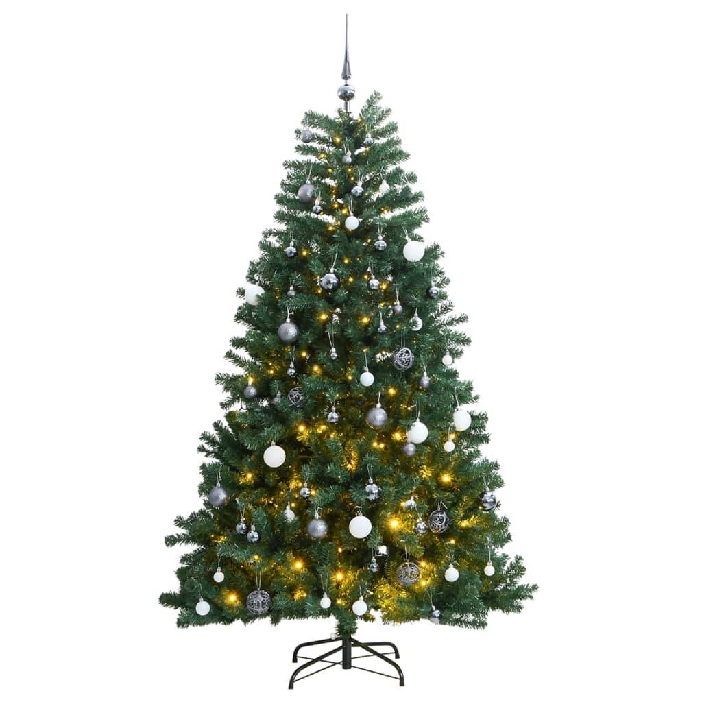 vidaXL Künstlicher Weihnachtsbaum Klappbar 300 LEDs & Kugeln 180 cm