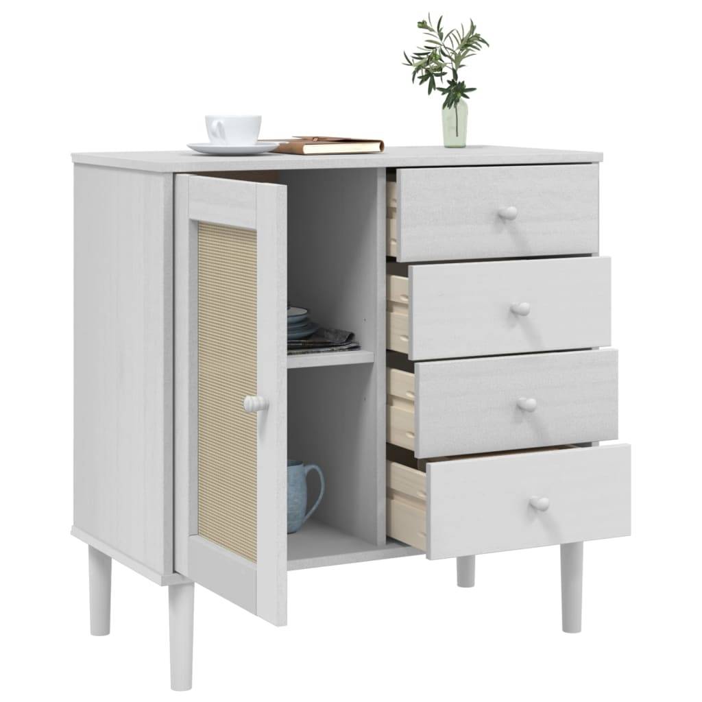 vidaXL Sideboard SENJA Rattan-Optik Weiß 80x40x80 cm Kiefernholz