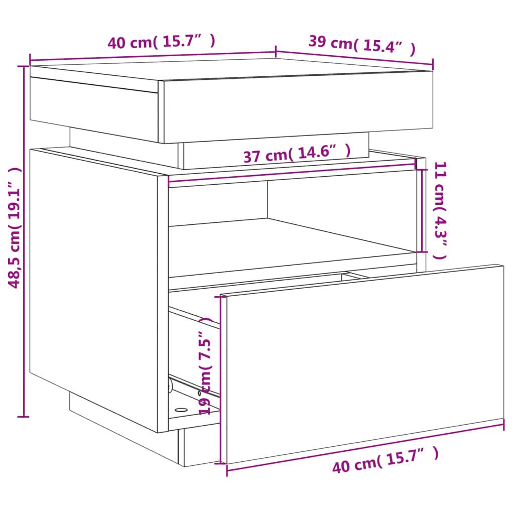 vidaXL Nachttisch mit LED-Leuchten Weiß 40x39x48,5 cm