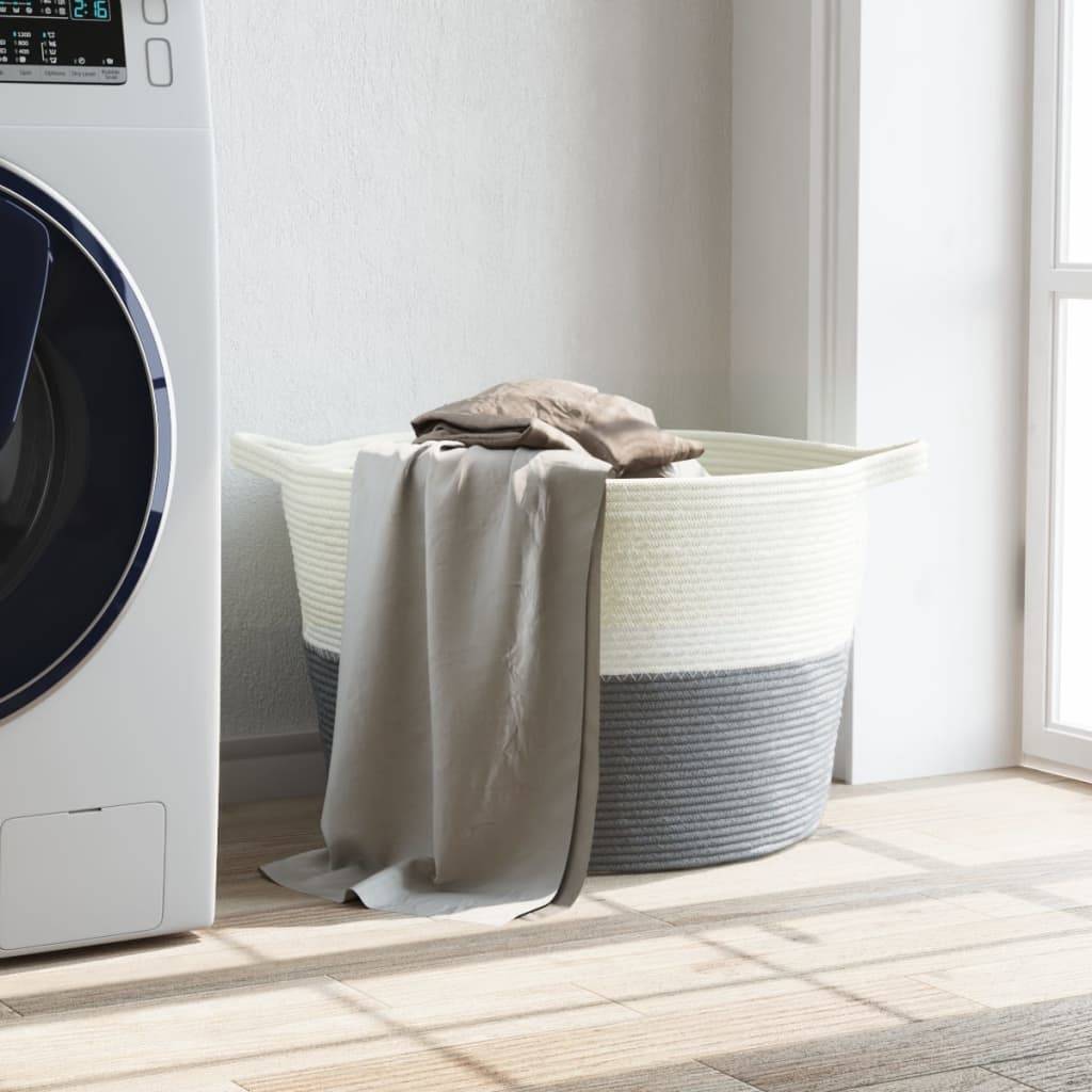 vidaXL Wäschekorb Grau und Weiß Ø60x36 cm Baumwolle