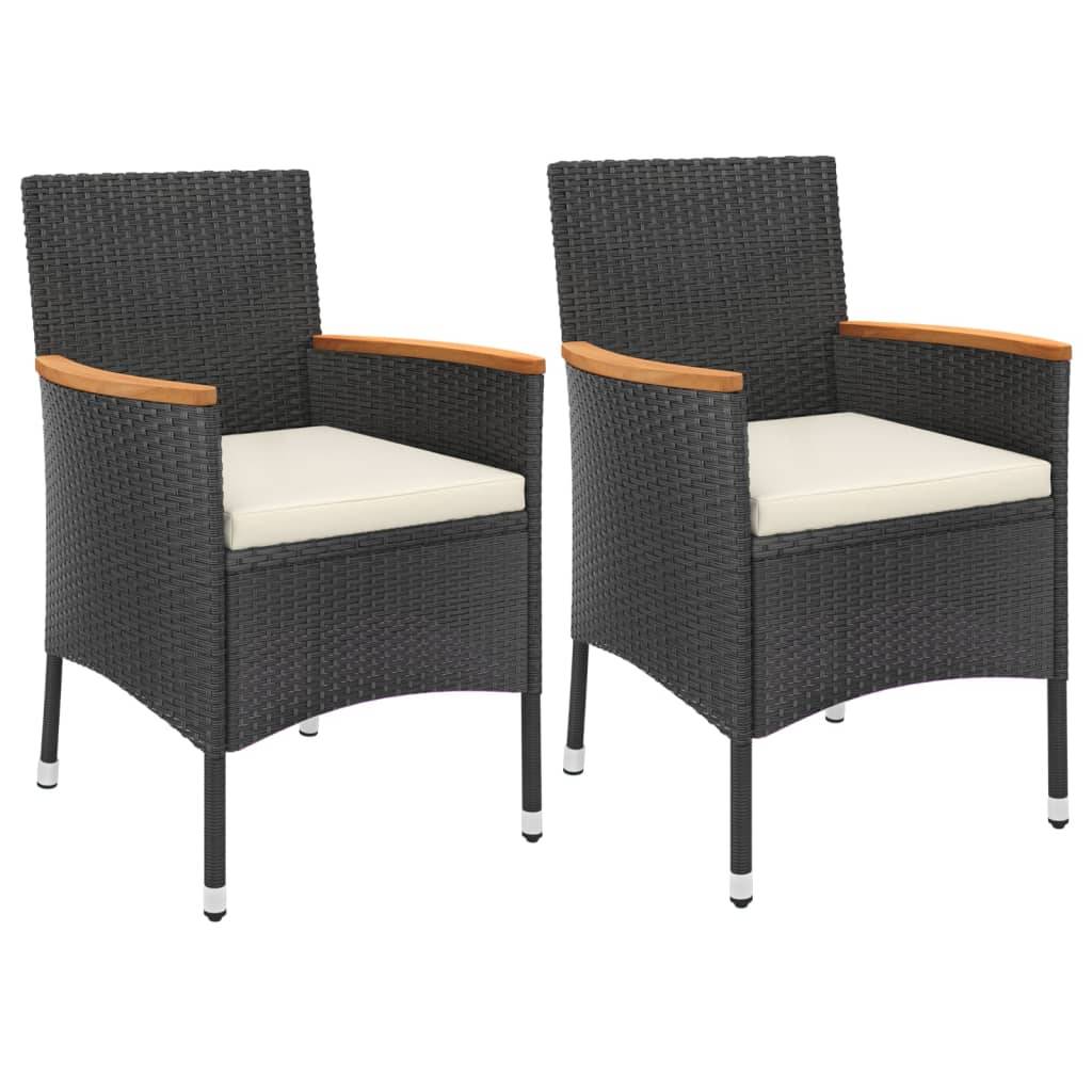 vidaXL 3-tlg. Garten-Essgruppe mit Kissen Schwarz Poly Rattan