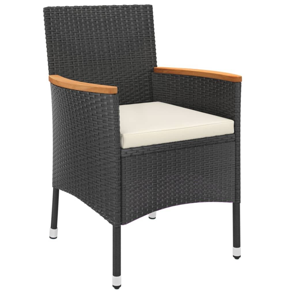 vidaXL 3-tlg. Garten-Bistro-Set mit Kissen Schwarz Poly Rattan