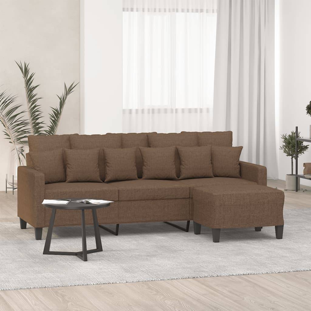 vidaXL 3-Sitzer-Sofa mit Hocker Braun 180 cm Stoff