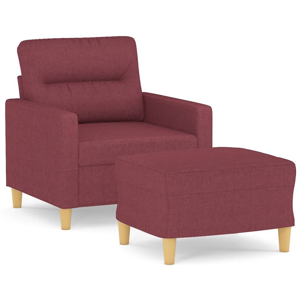 vidaXL Sessel mit Hocker Weinrot 60 cm Stoff