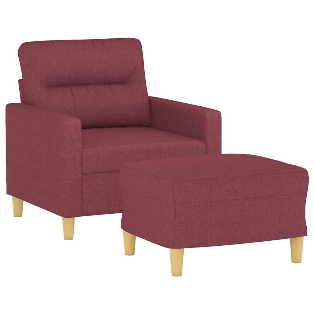 vidaXL Sessel mit Hocker Weinrot 60 cm Stoff