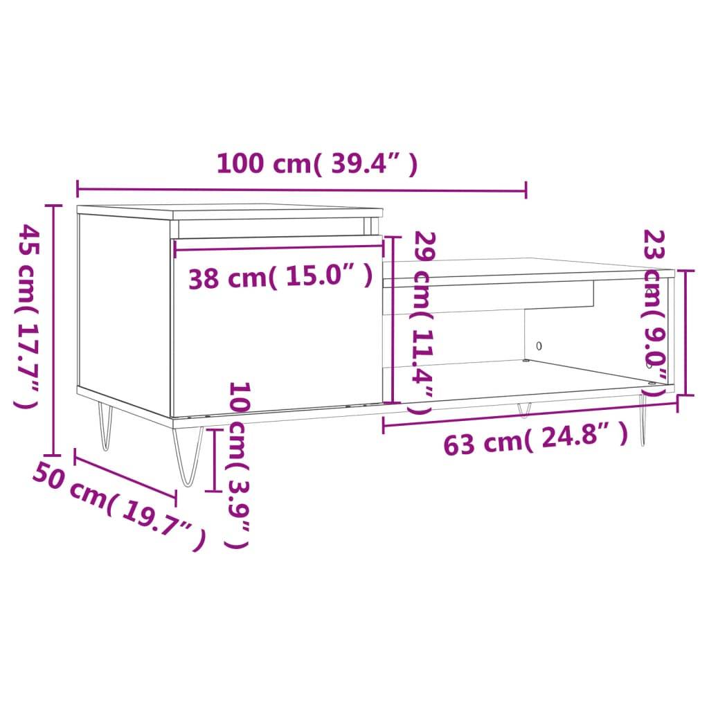 vidaXL Couchtisch Braun Eichen-Optik 100x50x45 cm Holzwerkstoff