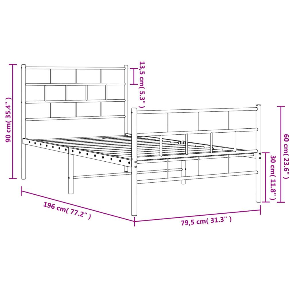 vidaXL Bettgestell mit Kopf- und Fußteil Metall Schwarz 75x190 cm