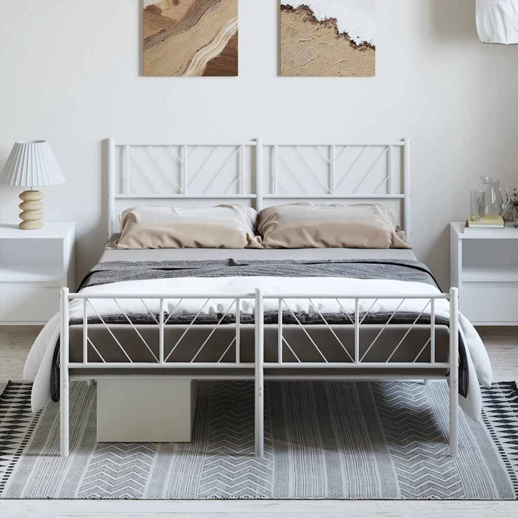 vidaXL Bettgestell mit Kopf- und Fußteil Metall Weiß 135x190 cm