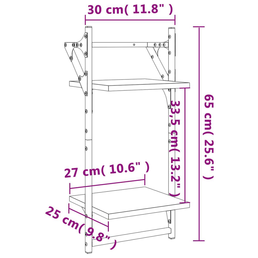 vidaXL Wandregale mit 2 Ablagen & Stangen 2 Stk Grau Sonoma 30x25x65cm