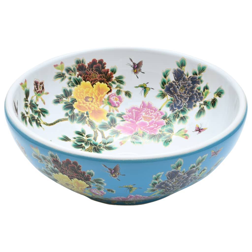 vidaXL Aufsatzwaschbecken Mehrfarbig Rund Ø41x14 cm Keramik