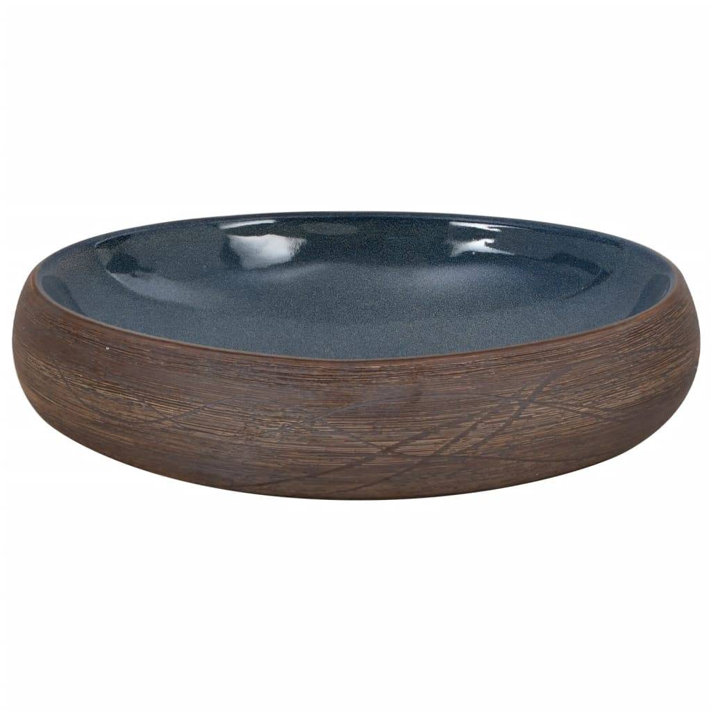 vidaXL Aufsatzwaschbecken Braun und Blau Oval 59x40x15 cm Keramik