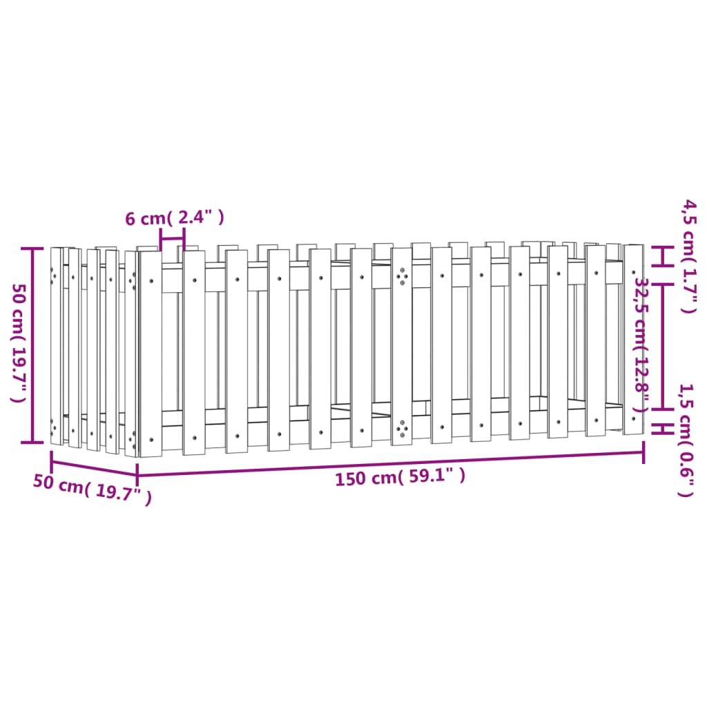 vidaXL Hochbeet Lattenzaun-Design Weiß 150x50x50 cm Massivholz Kiefer