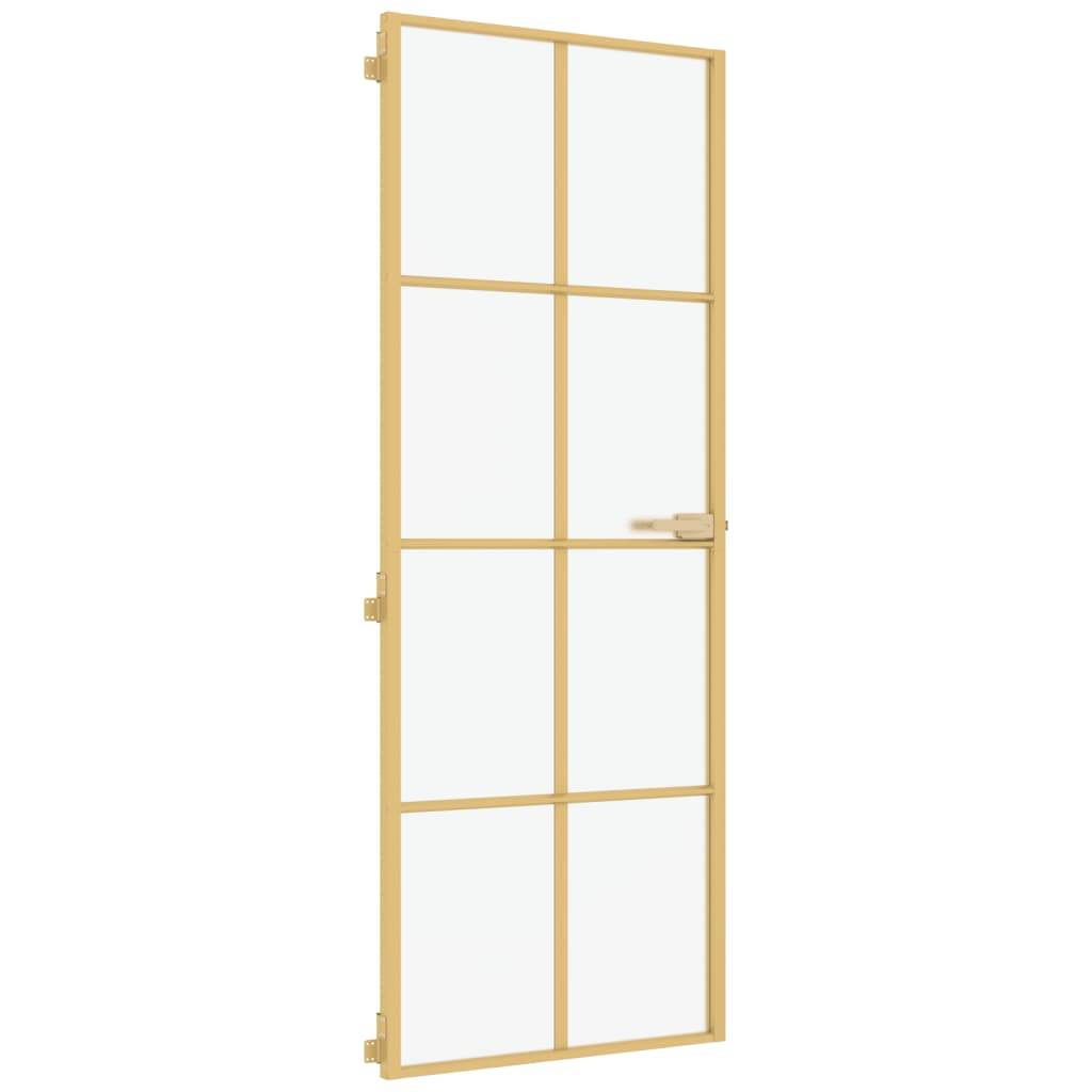 vidaXL Innentür Schlank Golden 76x201,5 cm Hartglas und Aluminium