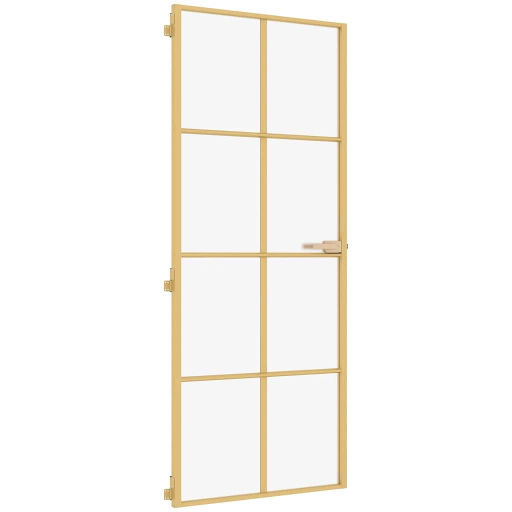 vidaXL Innentür Schlank Golden 93x201,5 cm Hartglas und Aluminium