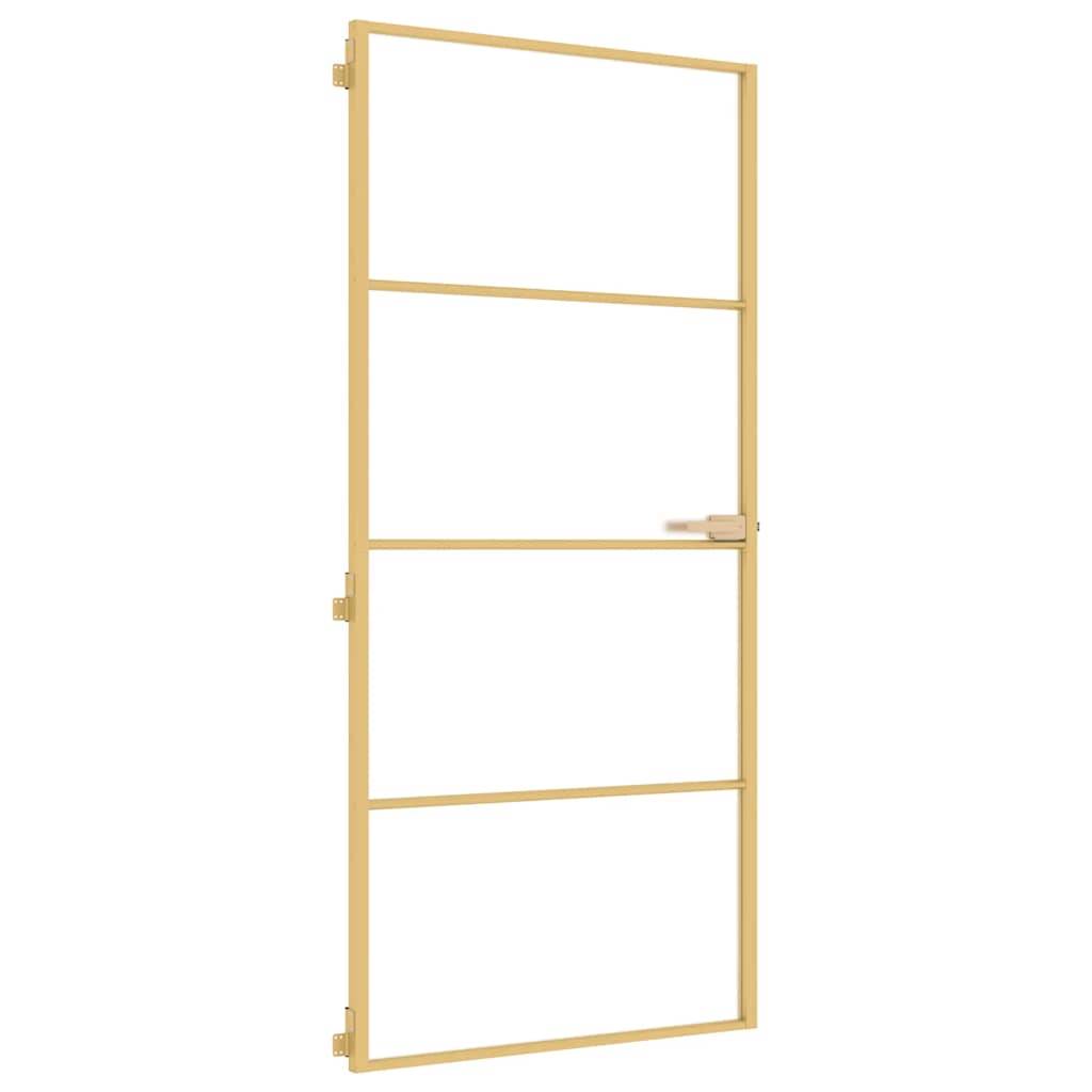 vidaXL Innentür Schlank Golden 93x201,5 cm Hartglas und Aluminium