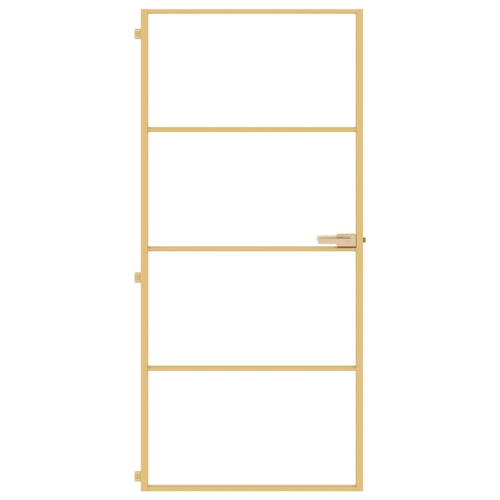 vidaXL Innentür Schlank Golden 93x201,5 cm Hartglas und Aluminium