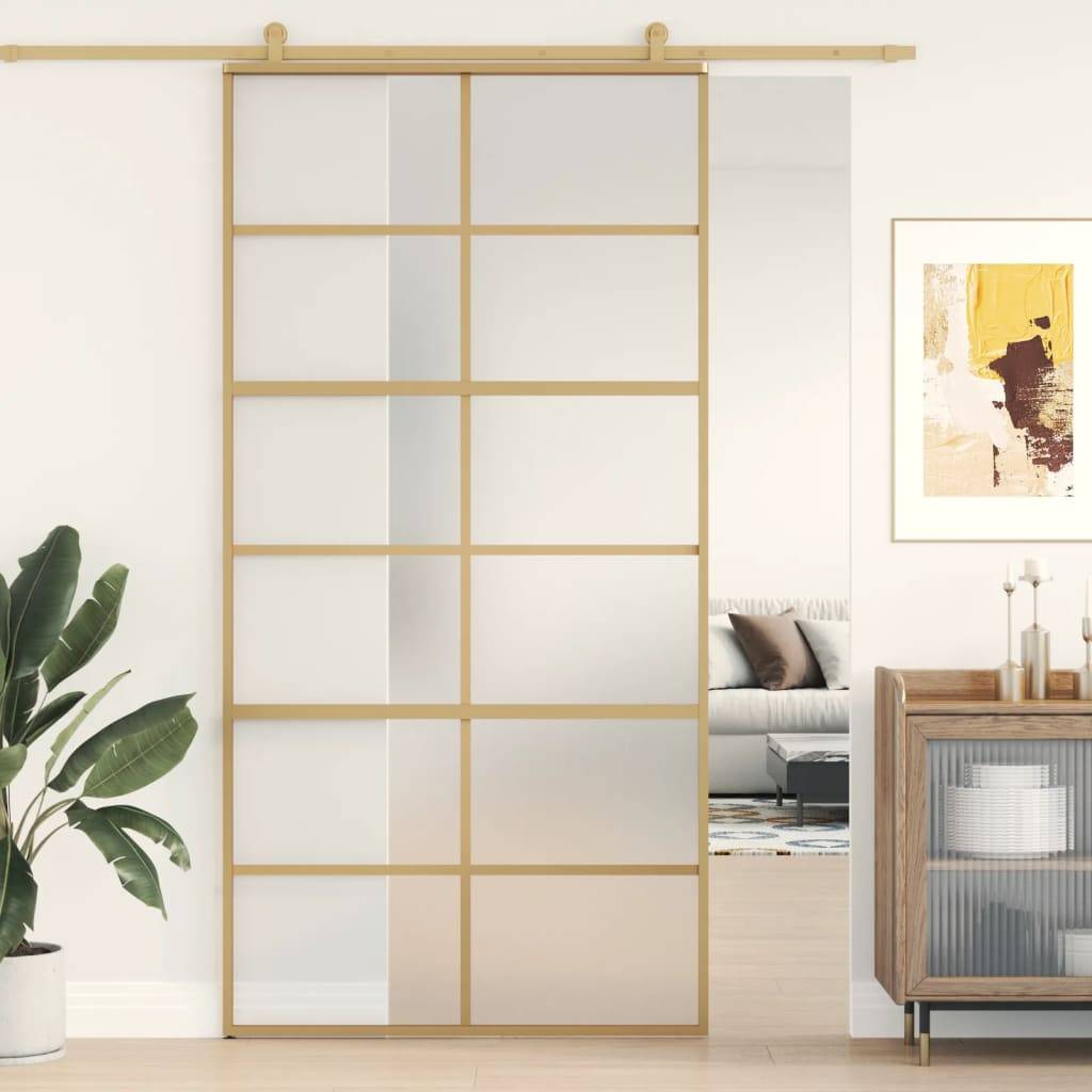 vidaXL Schiebetür Golden 102,5x205 cm Matt ESG-Glas und Aluminium