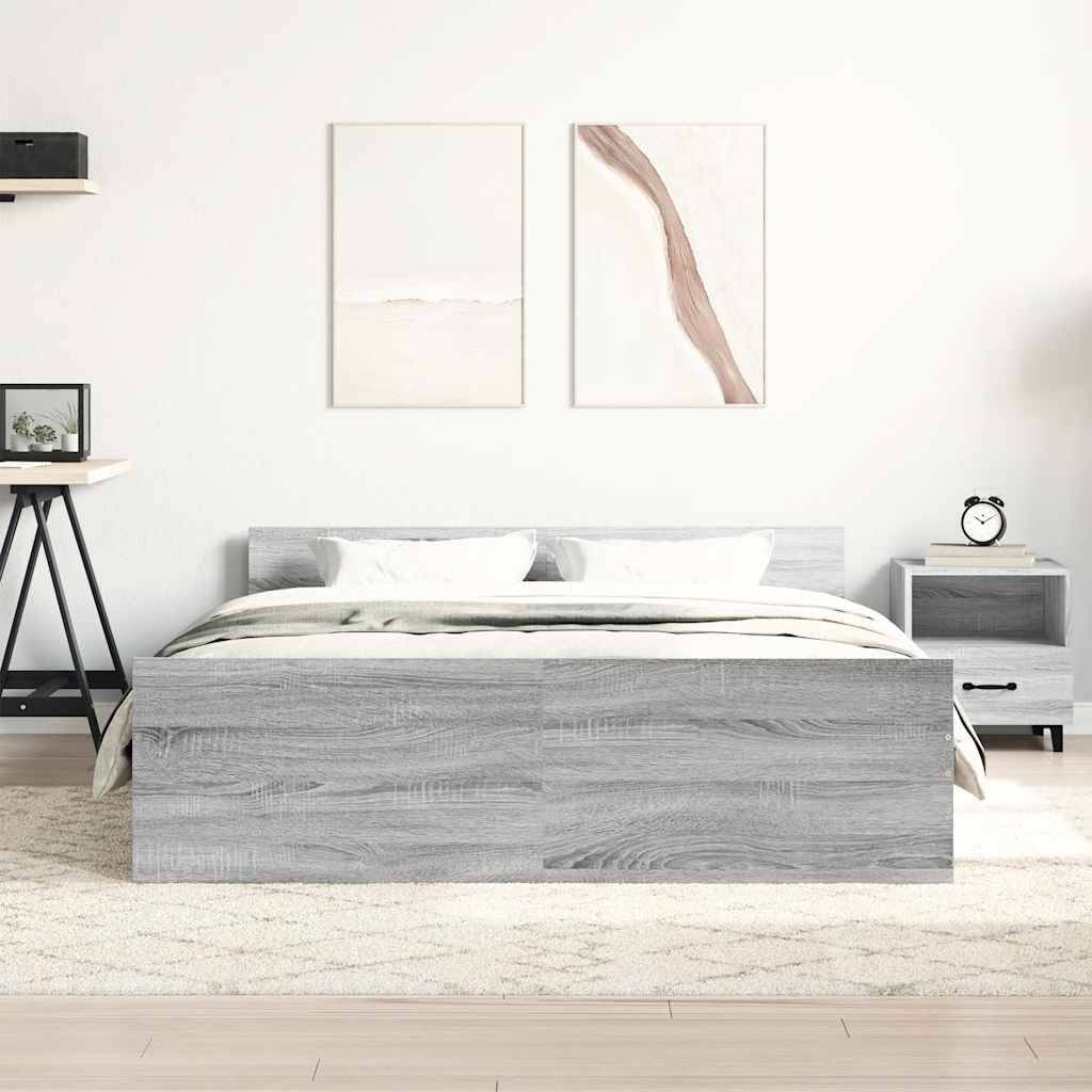 vidaXL Bettgestell mit Kopf- und Fußteil Grau Sonoma 120x200 cm