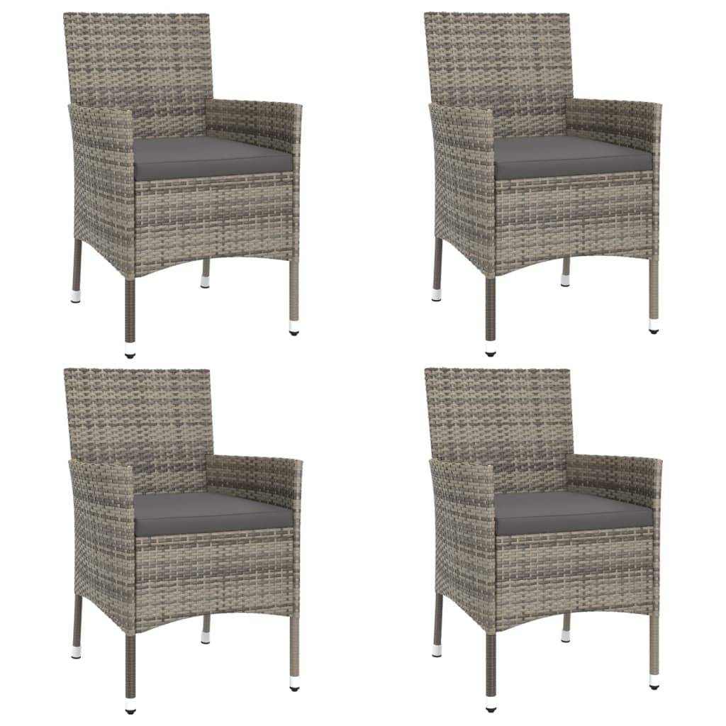 vidaXL 5-tlg. Garten-Bistro-Set mit Kissen Grau Poly Rattan