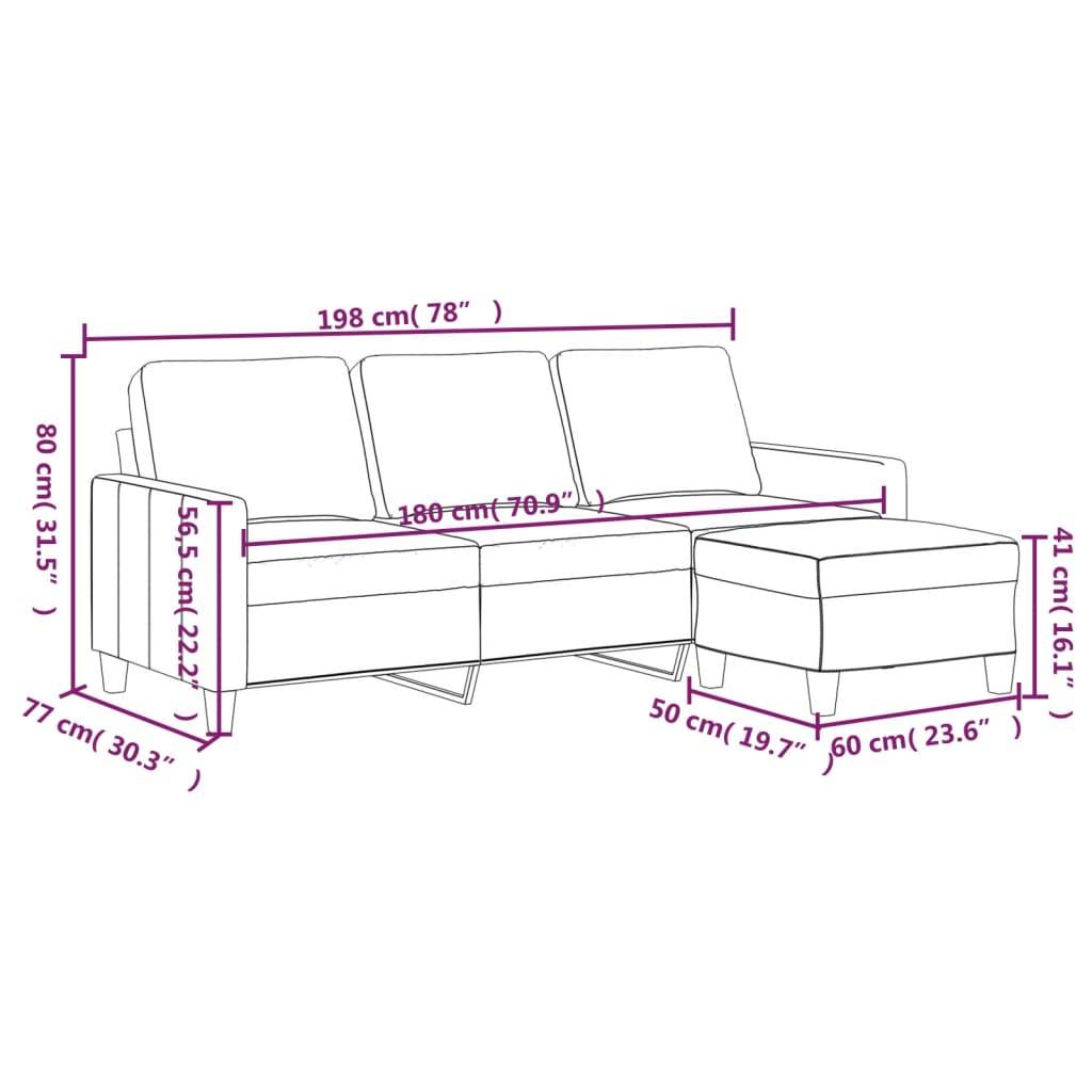 vidaXL 3-Sitzer-Sofa mit Hocker Grau 180 cm Kunstleder