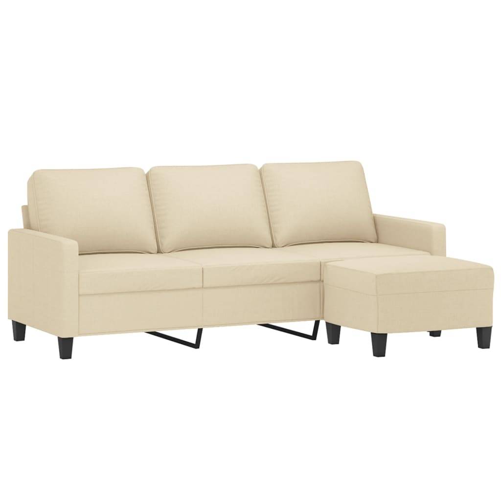 vidaXL 3-Sitzer-Sofa mit Hocker Creme 180 cm Stoff