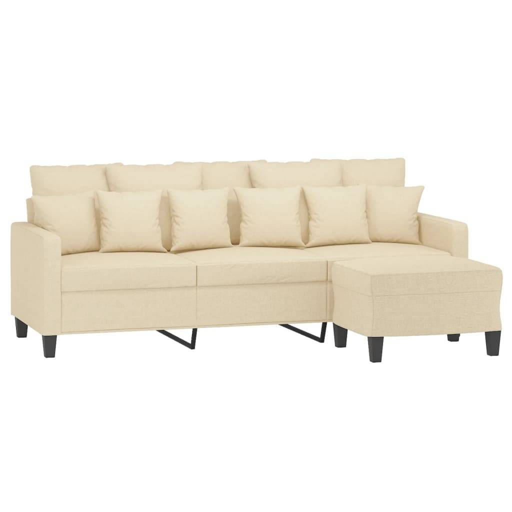 vidaXL 3-Sitzer-Sofa mit Hocker Creme 180 cm Stoff