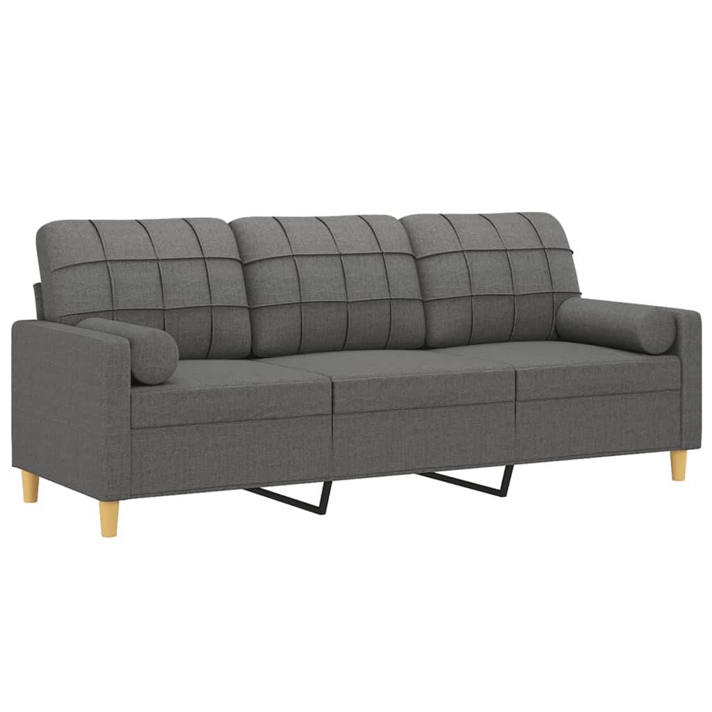 vidaXL 3-Sitzer-Sofa mit Zierkissen Dunkelgrau 180 cm Stoff