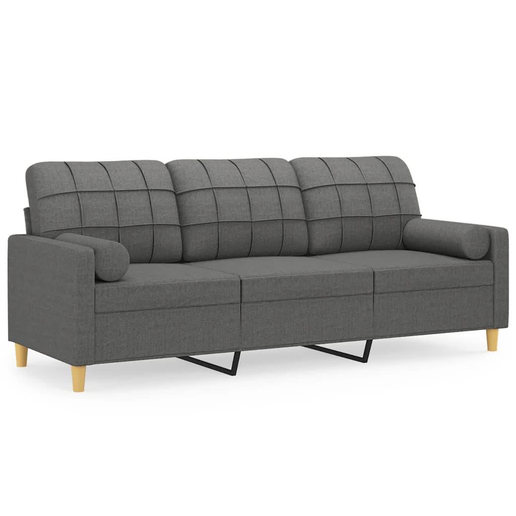 vidaXL 3-Sitzer-Sofa mit Zierkissen Dunkelgrau 180 cm Stoff