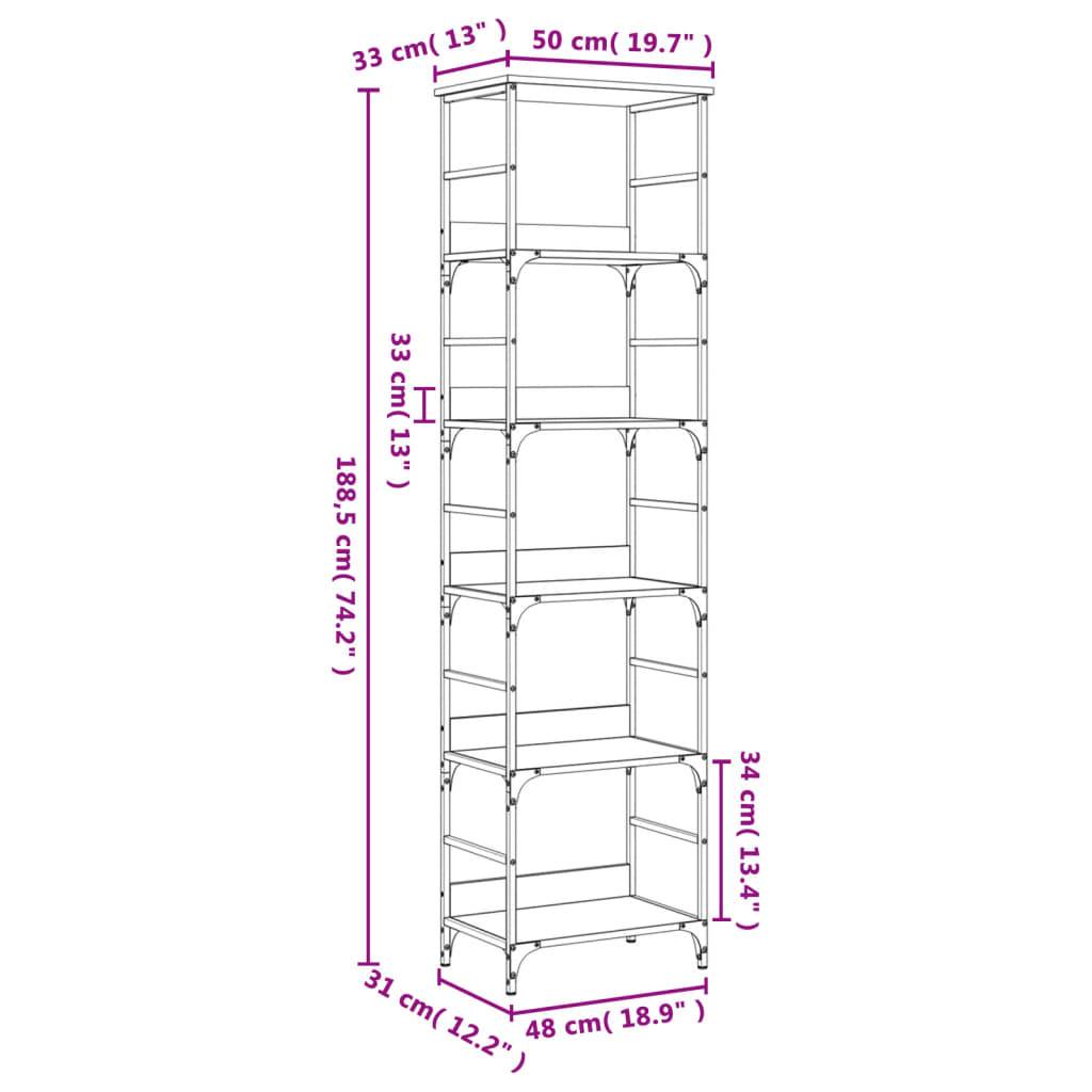vidaXL Bücherregal Räuchereiche 50x33x188,5 cm Holzwerkstoff