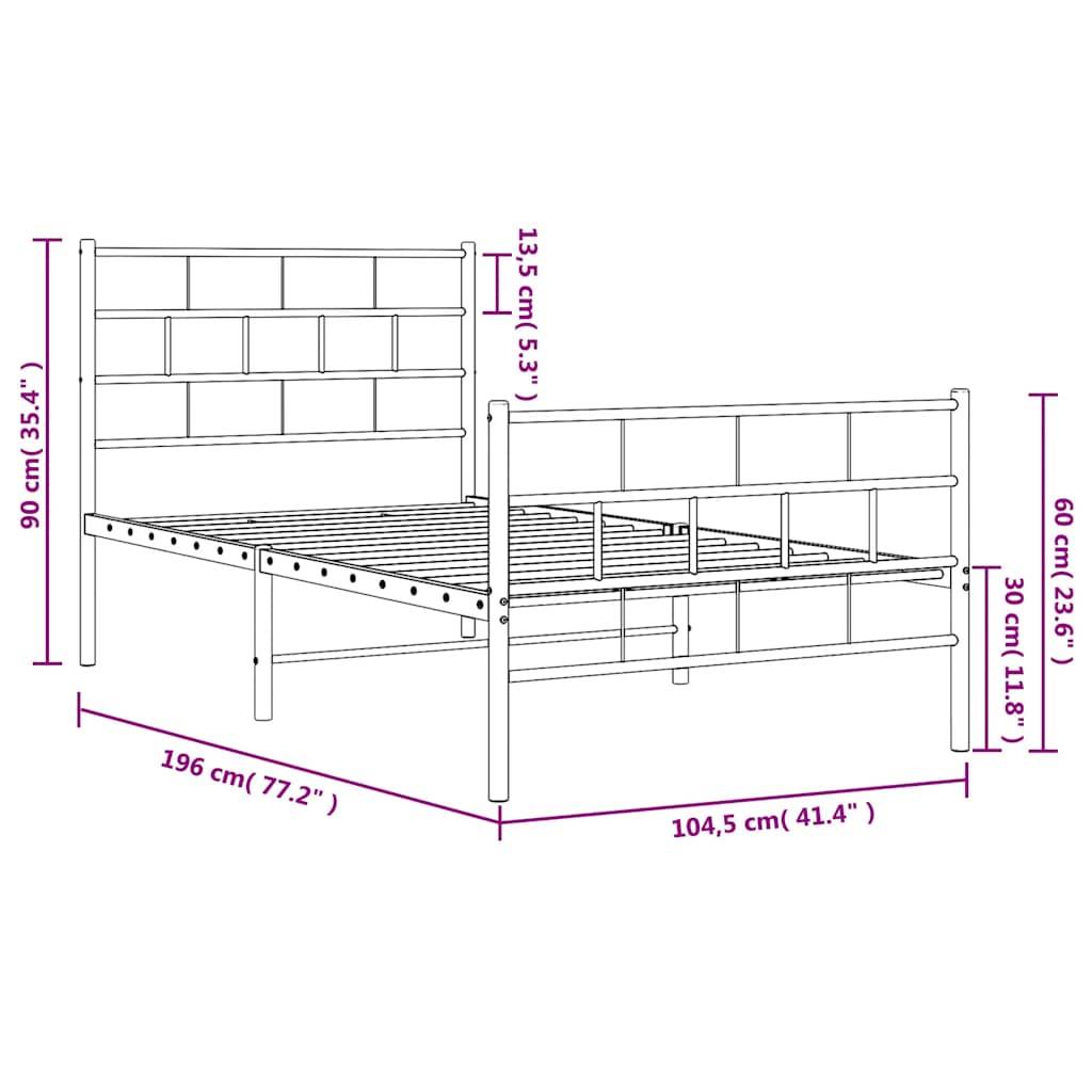 vidaXL Bettgestell mit Kopf- und Fußteil Metall Weiß 100x190 cm