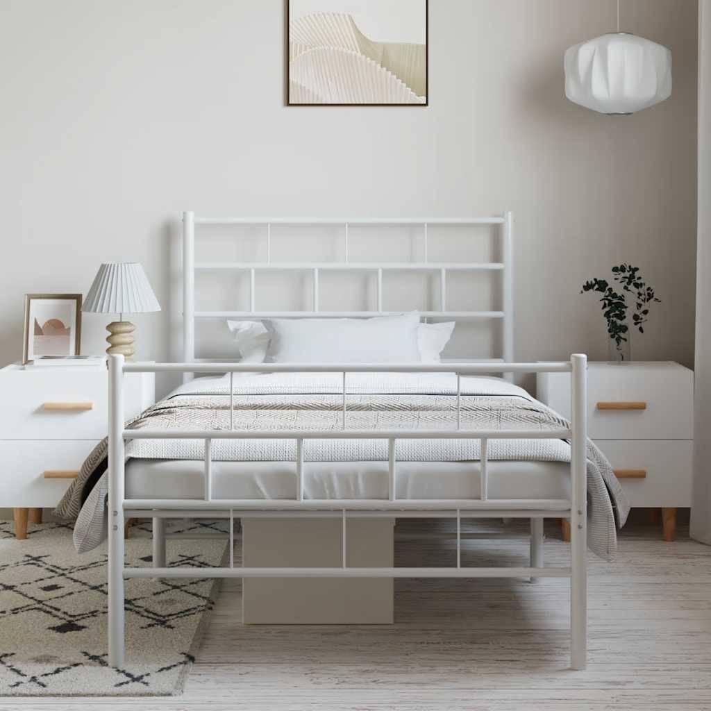 vidaXL Bettgestell mit Kopf- und Fußteil Metall Weiß 100x190 cm