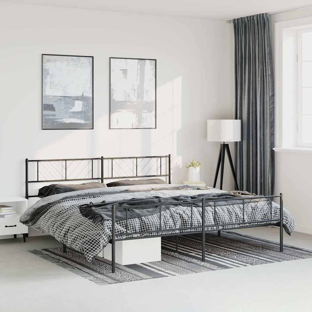 vidaXL Bettgestell mit Kopf- und Fußteil Metall Schwarz 183x213 cm