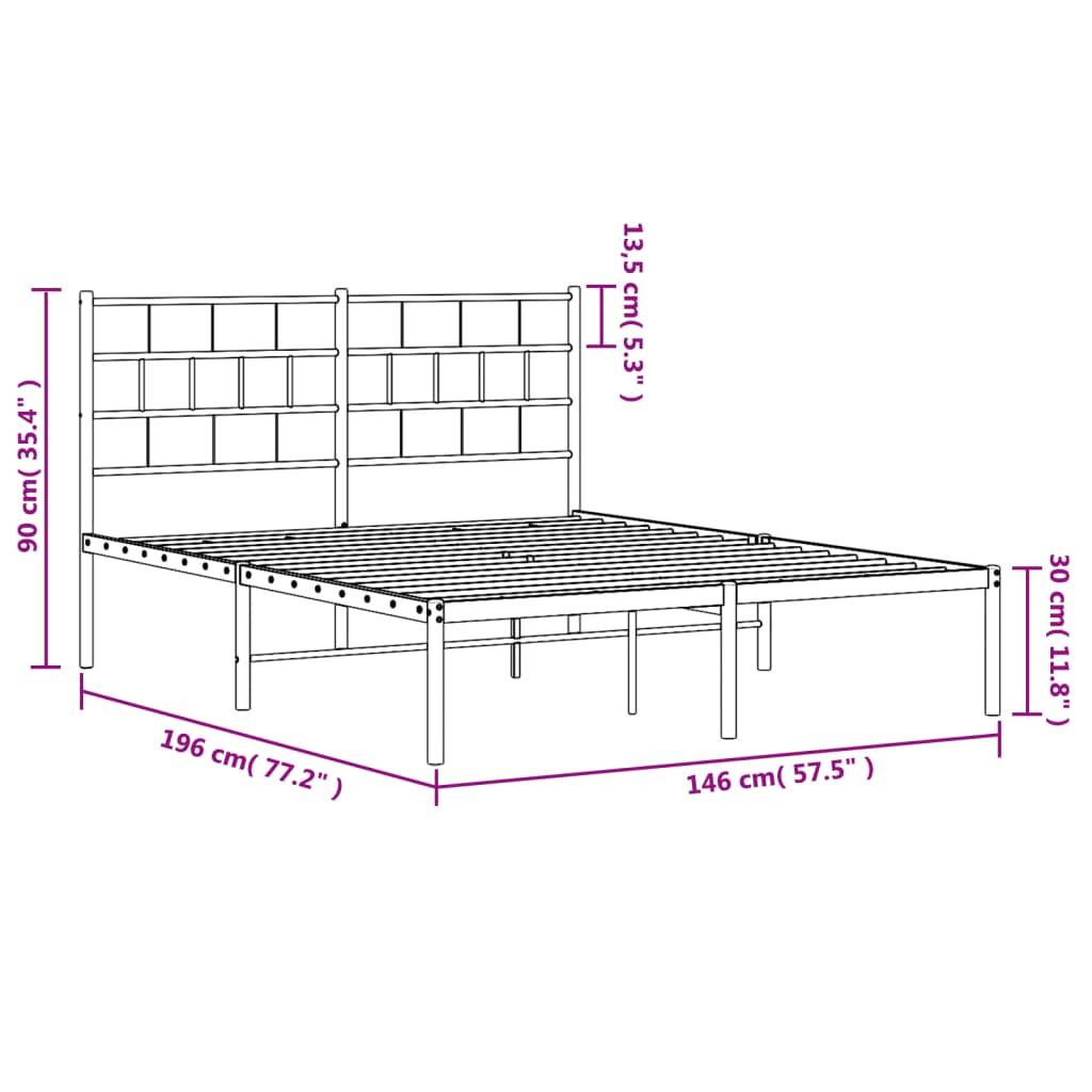 vidaXL Bettgestell mit Kopfteil Metall Schwarz 140x190 cm