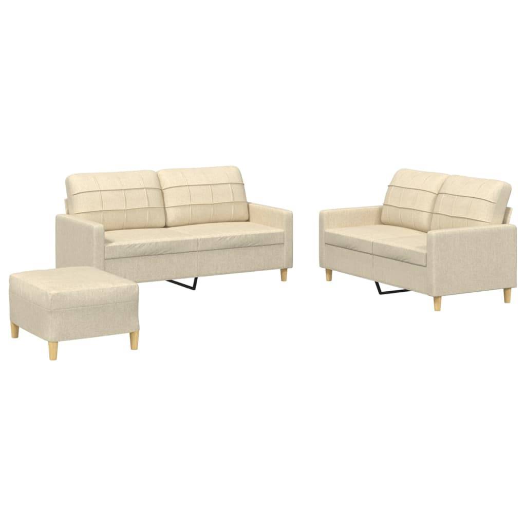 vidaXL 3-tlg. Sofagarnitur mit Kissen Creme Stoff