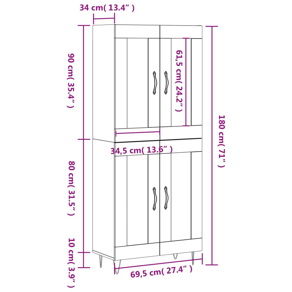 vidaXL Highboard Weiß 69,5x34x180 cm Holzwerkstoff