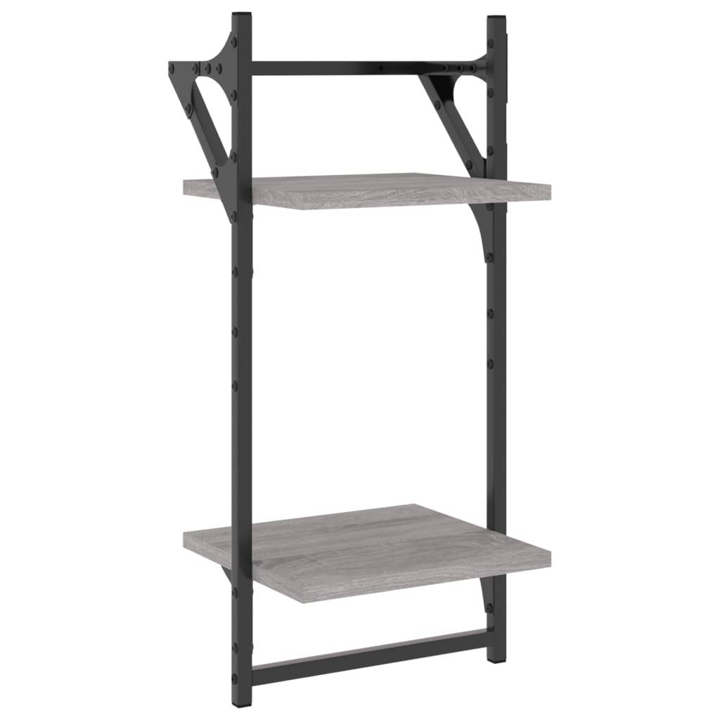 vidaXL Wandregale mit 2 Ablagen & Stangen 2 Stk Grau Sonoma 30x25x65cm