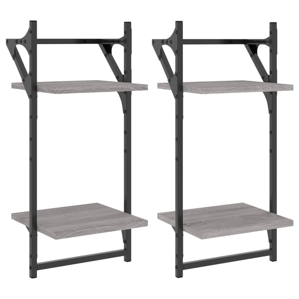 vidaXL Wandregale mit 2 Ablagen & Stangen 2 Stk Grau Sonoma 30x25x65cm