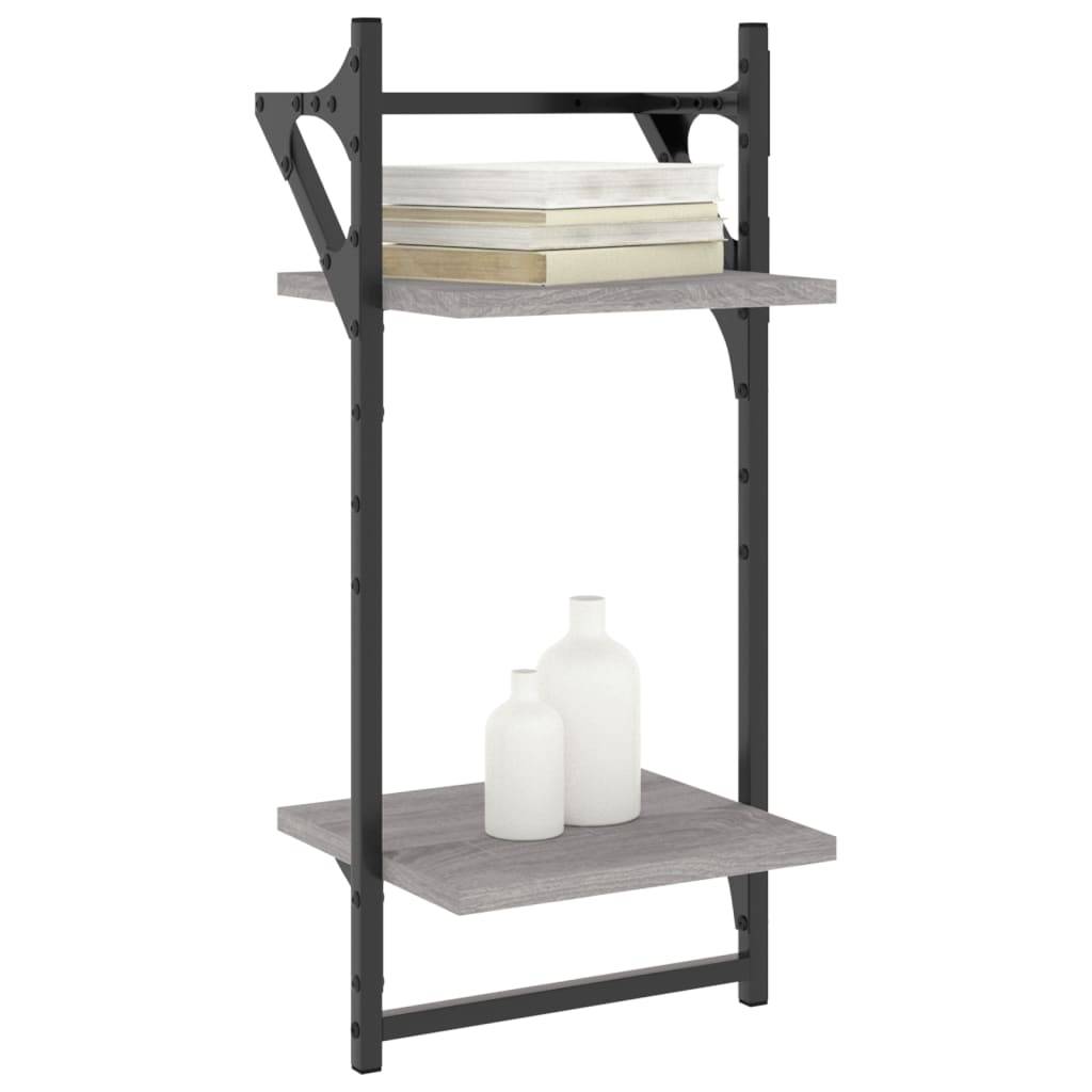 vidaXL Wandregale mit 2 Ablagen & Stangen 2 Stk Grau Sonoma 30x25x65cm